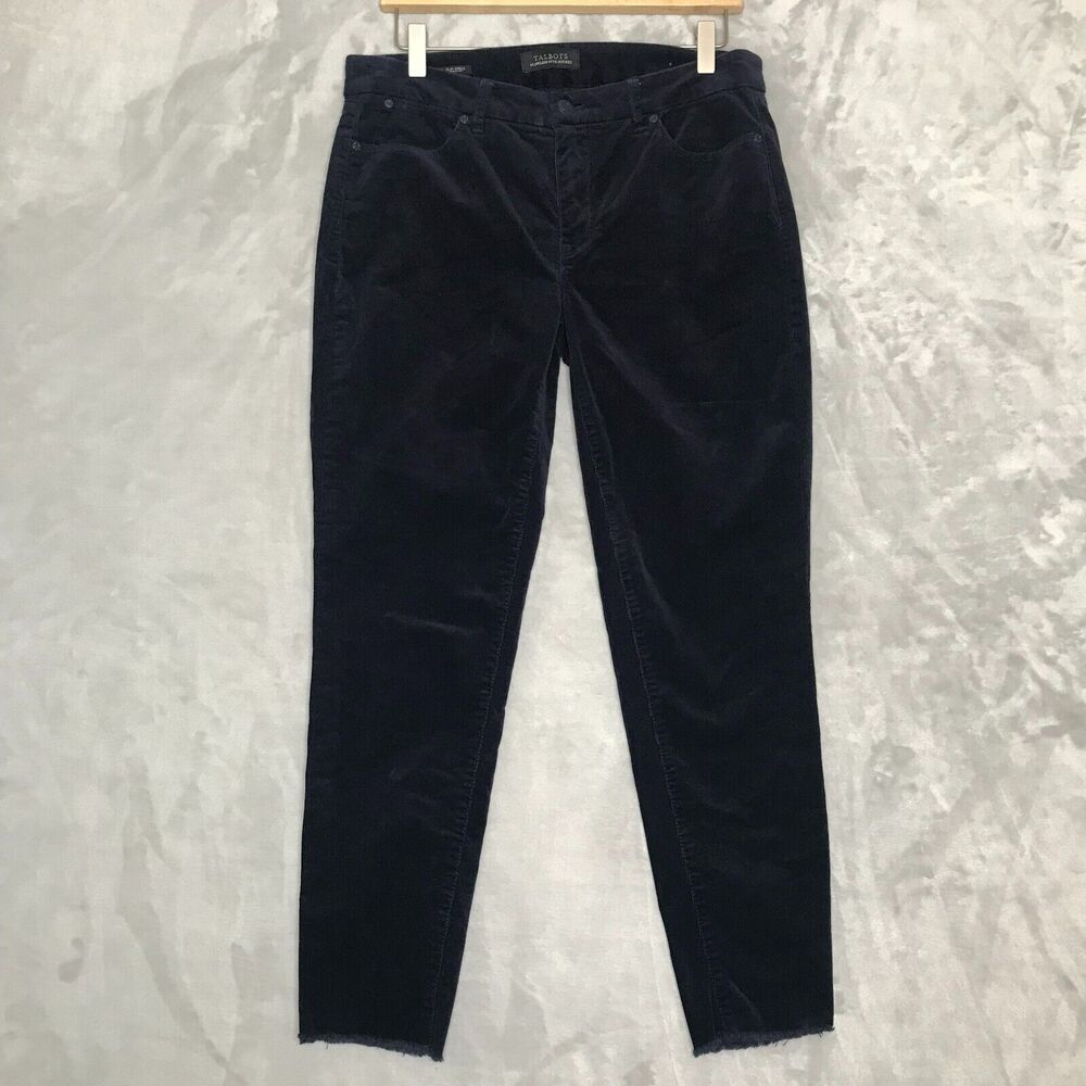 Talbots Pants Womens 6 Blue Corduroy Flawless Five Pocket Slim Ankle Raw Hem